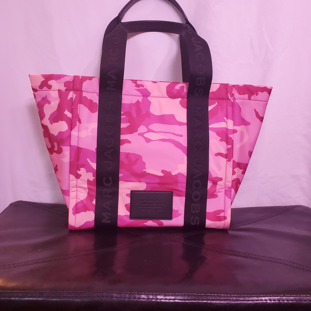 Marc Jacobs Pink Camo Tote with Black Logo Straps